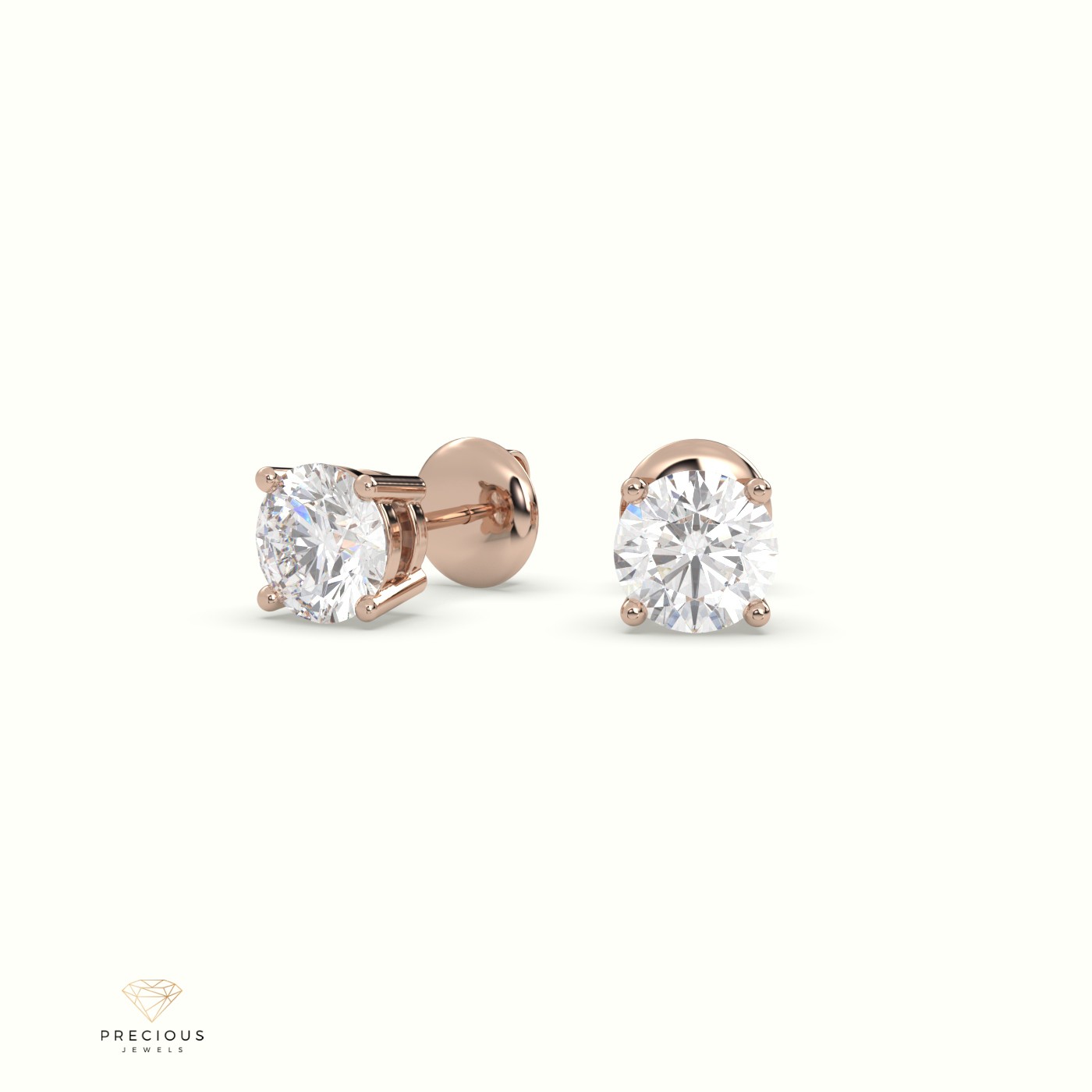 18k rose gold  4 prongs classic round diamond earring studs