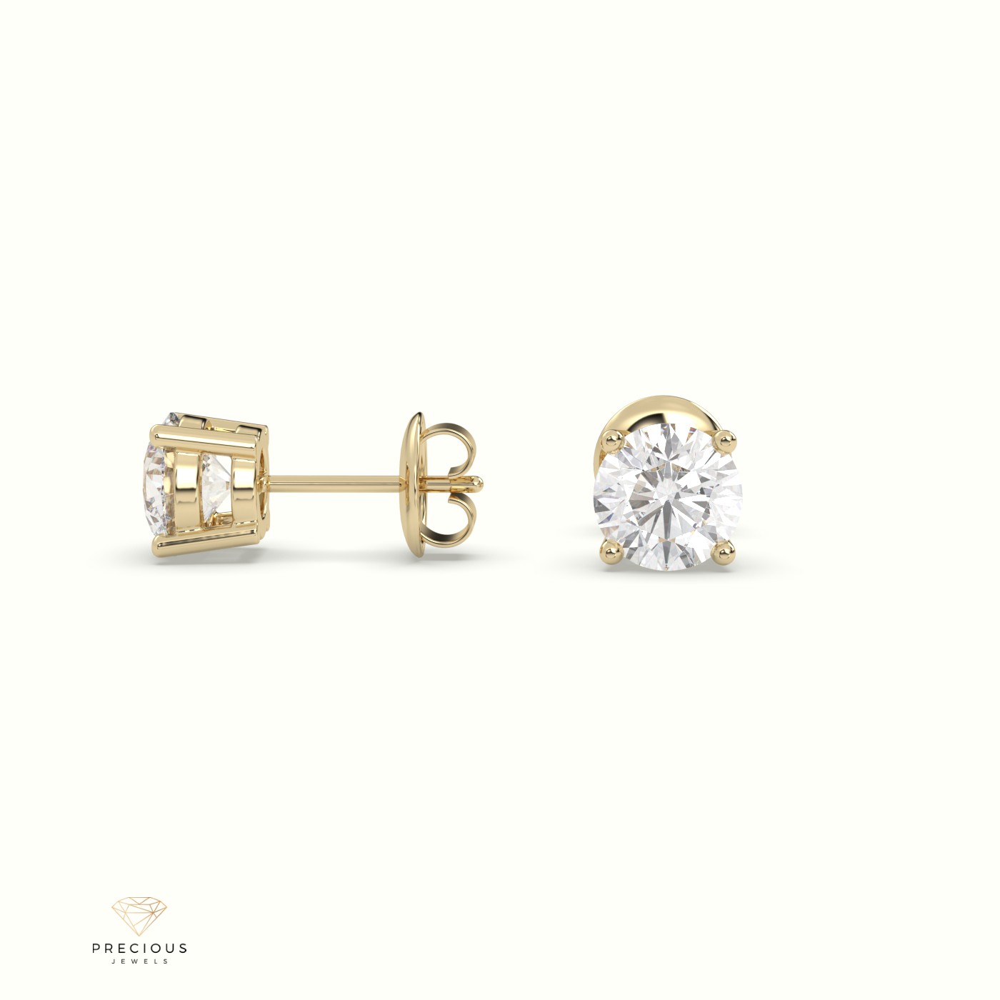 18k yellow gold  4 prongs classic round diamond earring studs Photos & images