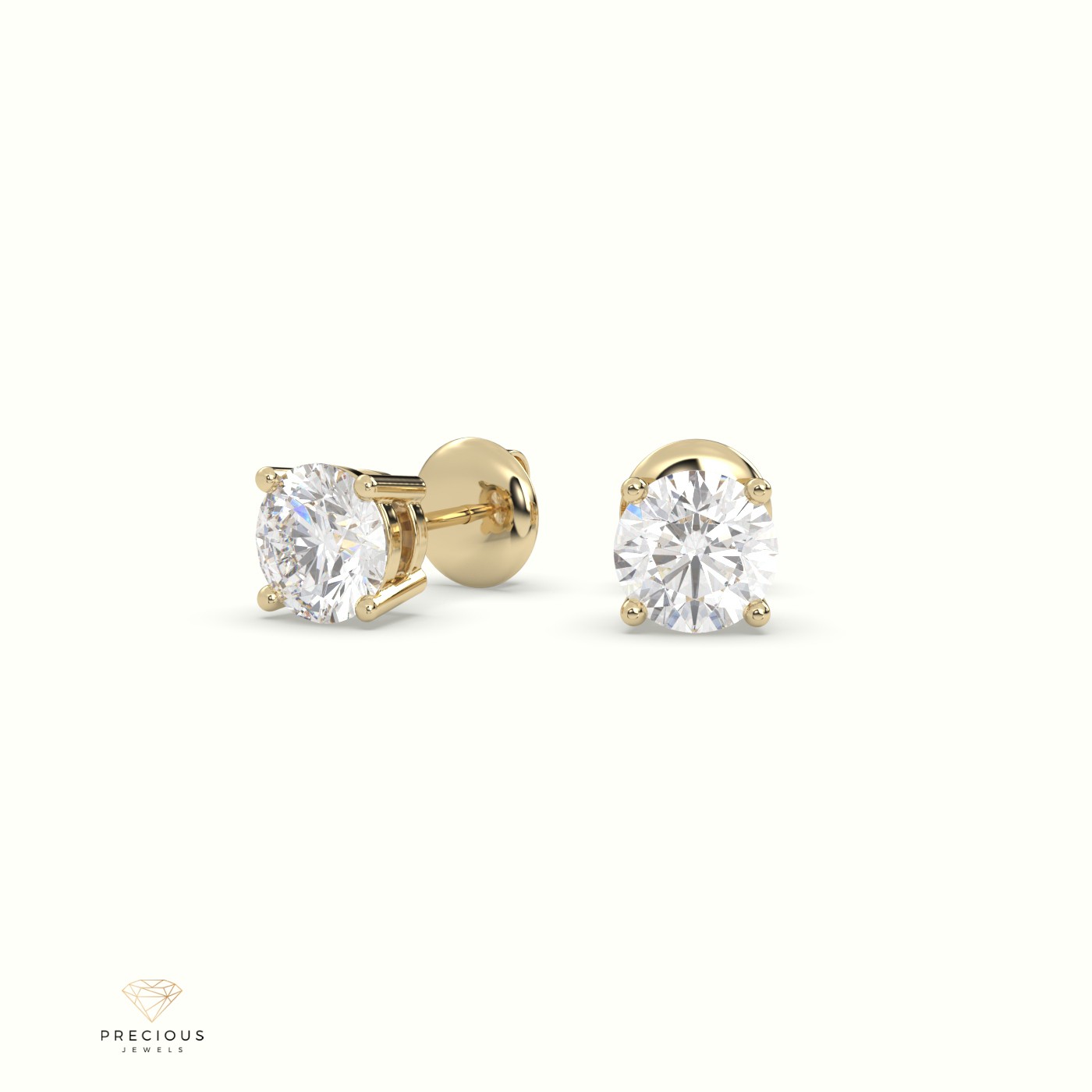 18k yellow gold  4 prongs classic round diamond earring studs