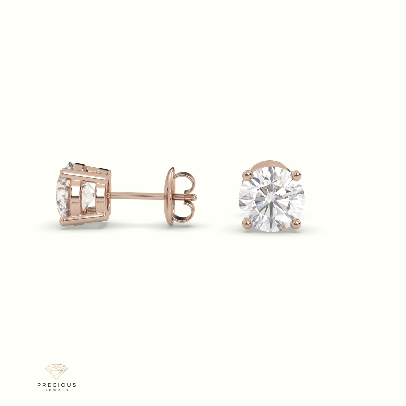 18k rose gold  4 prongs classic round diamond earring studs Photos & images