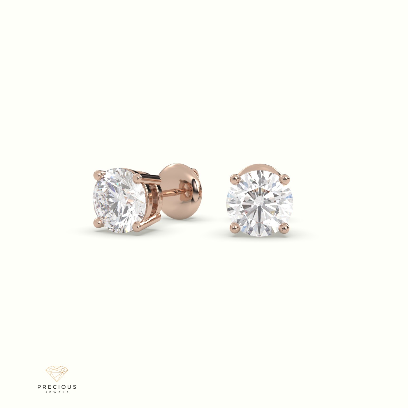 18k rose gold  4 prongs classic round diamond earring studs