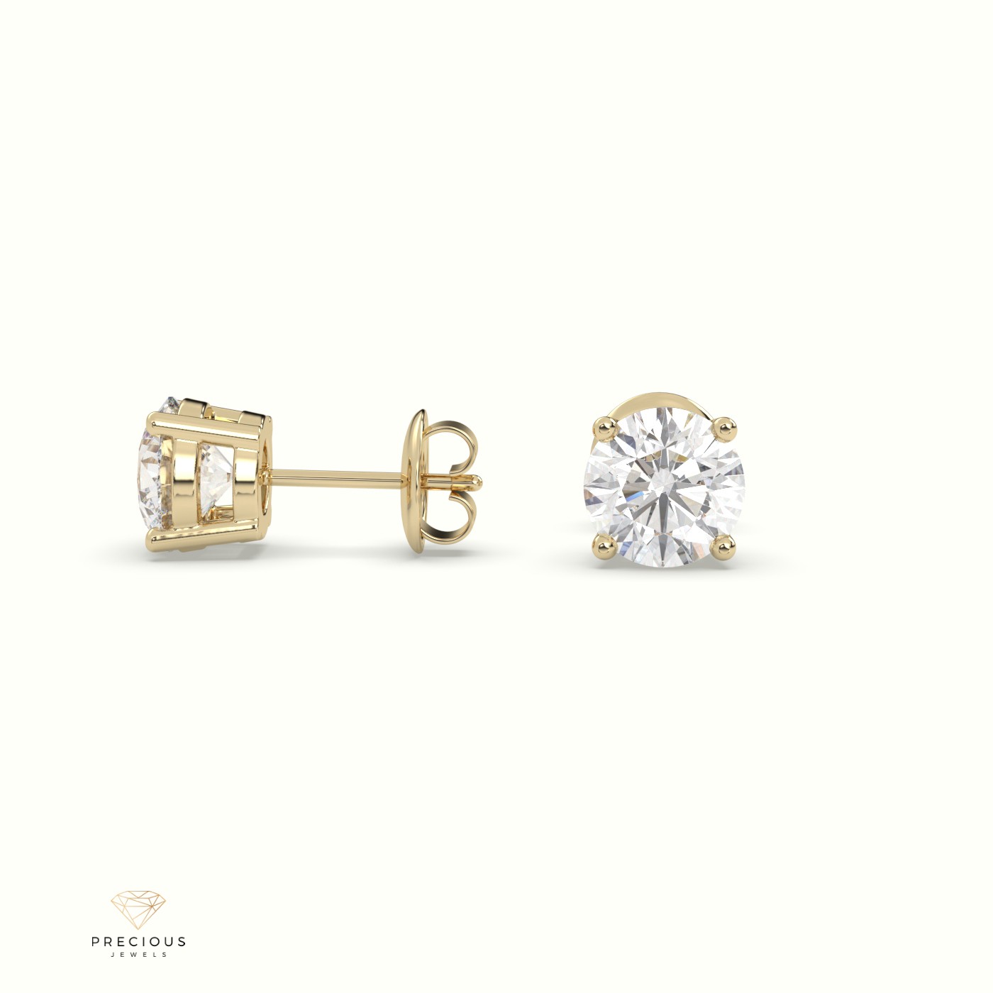 18k yellow gold  4 prongs classic round diamond earring studs Photos & images