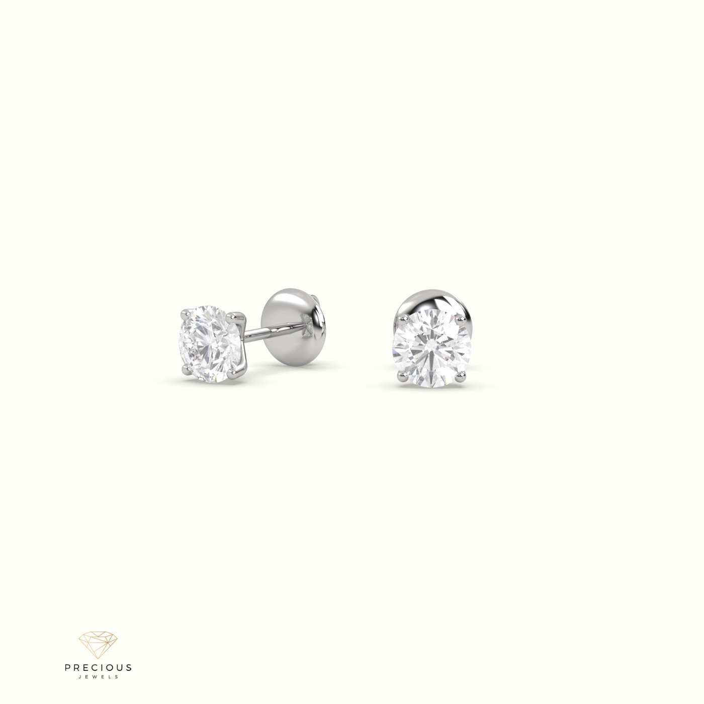 18k white gold 4 prongs round diamond studs earrings - free setting