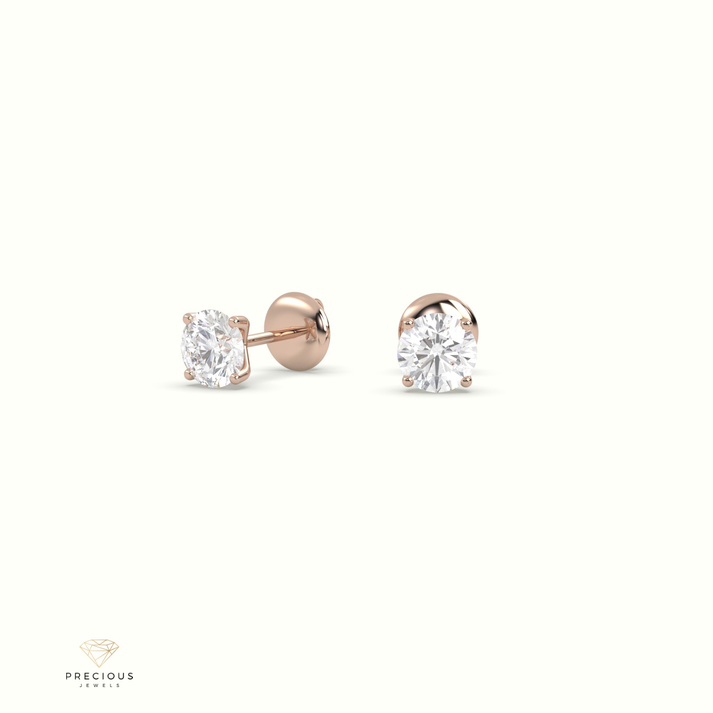 18k rose gold 4 prongs round diamond studs earrings - free setting