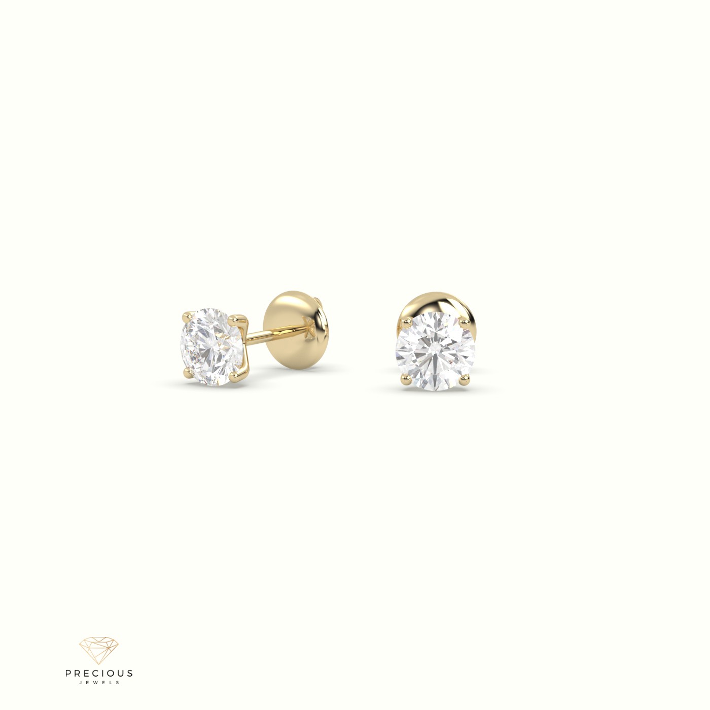 18k yellow gold 4 prongs round diamond studs earrings - free setting