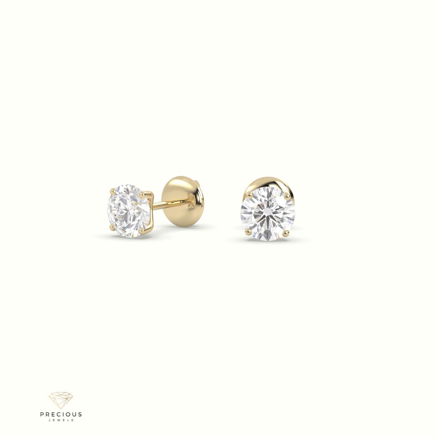 18k yellow gold 4 prongs round diamond studs earrings - free setting