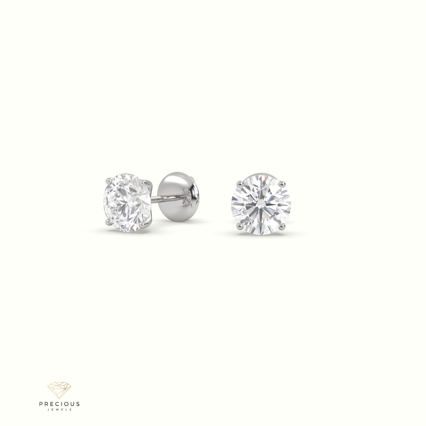 18k white gold 4 prongs round diamond studs earrings - free setting