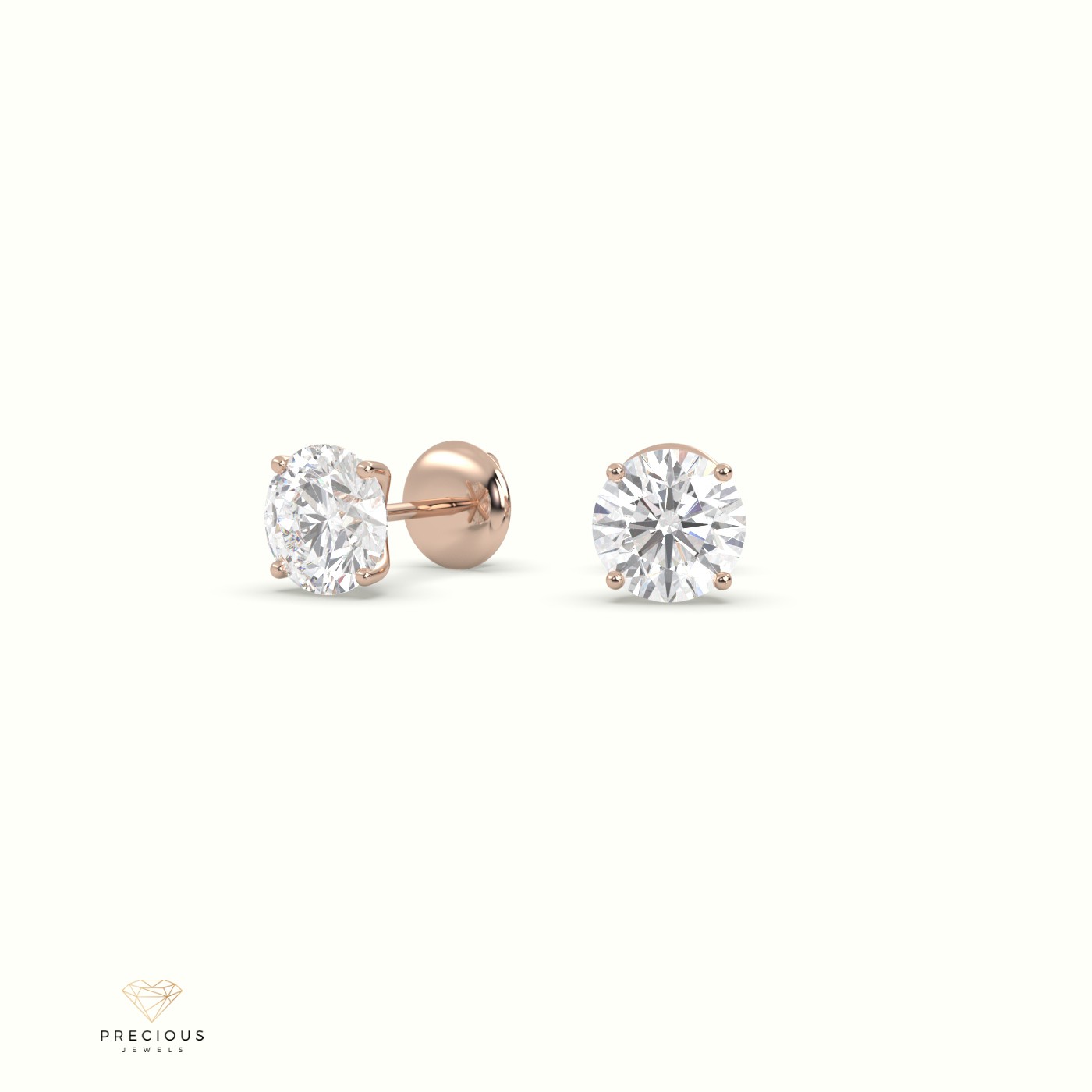 18k rose gold 4 prongs round diamond studs earrings - free setting