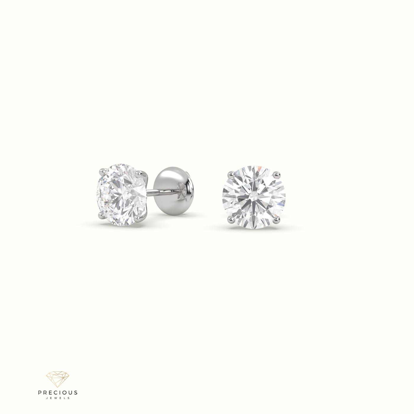 18k white gold 4 prongs round diamond studs earrings - free setting