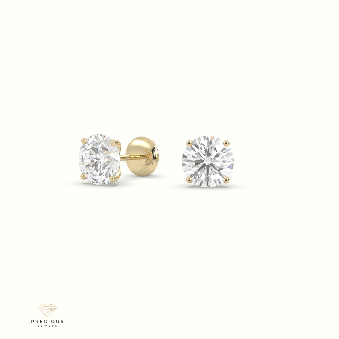 18k yellow gold 4 prongs round diamond studs earrings - free setting