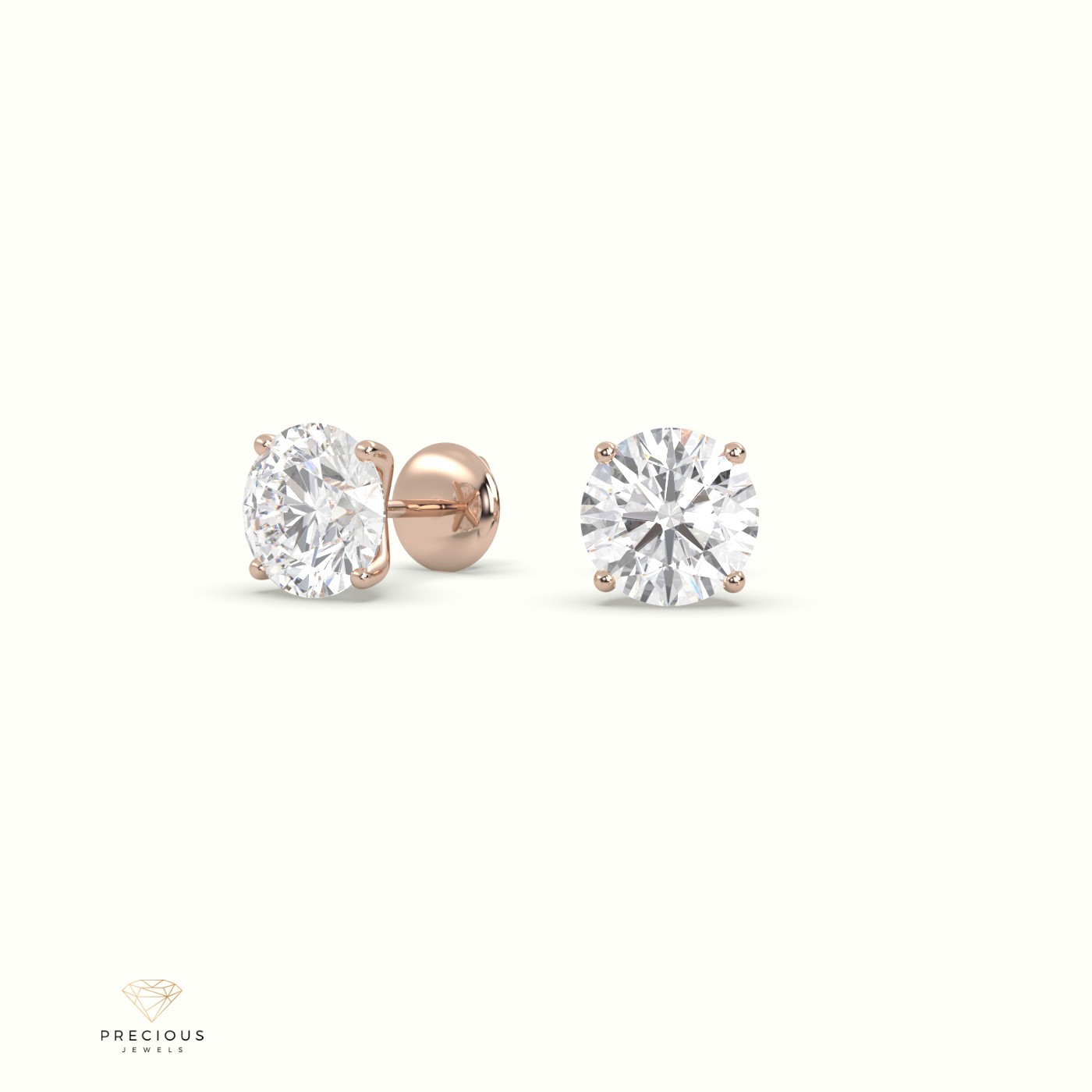 18k rose gold 4 prongs round diamond studs earrings - free setting