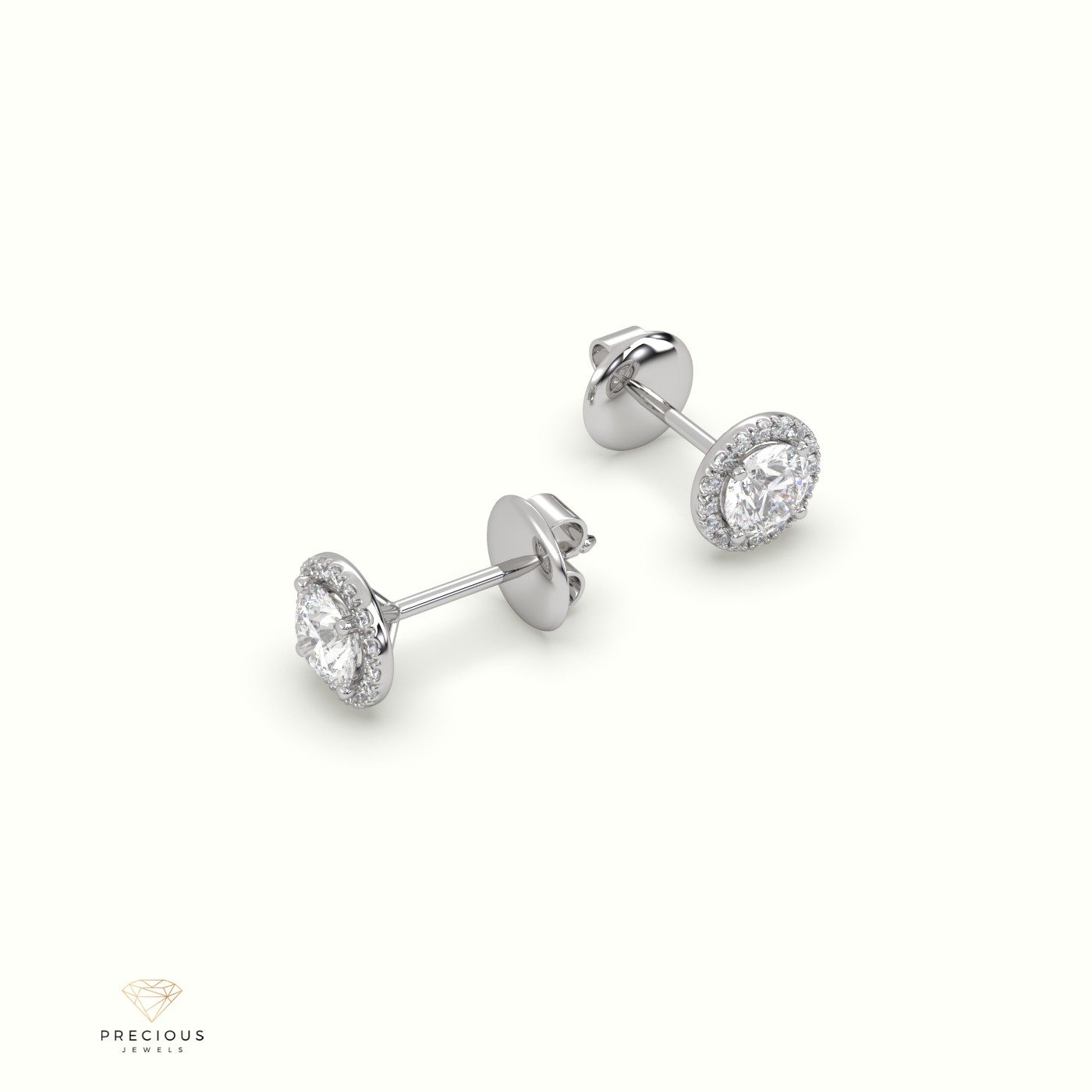 18k white gold 4 prongs round halo earring Photos & images