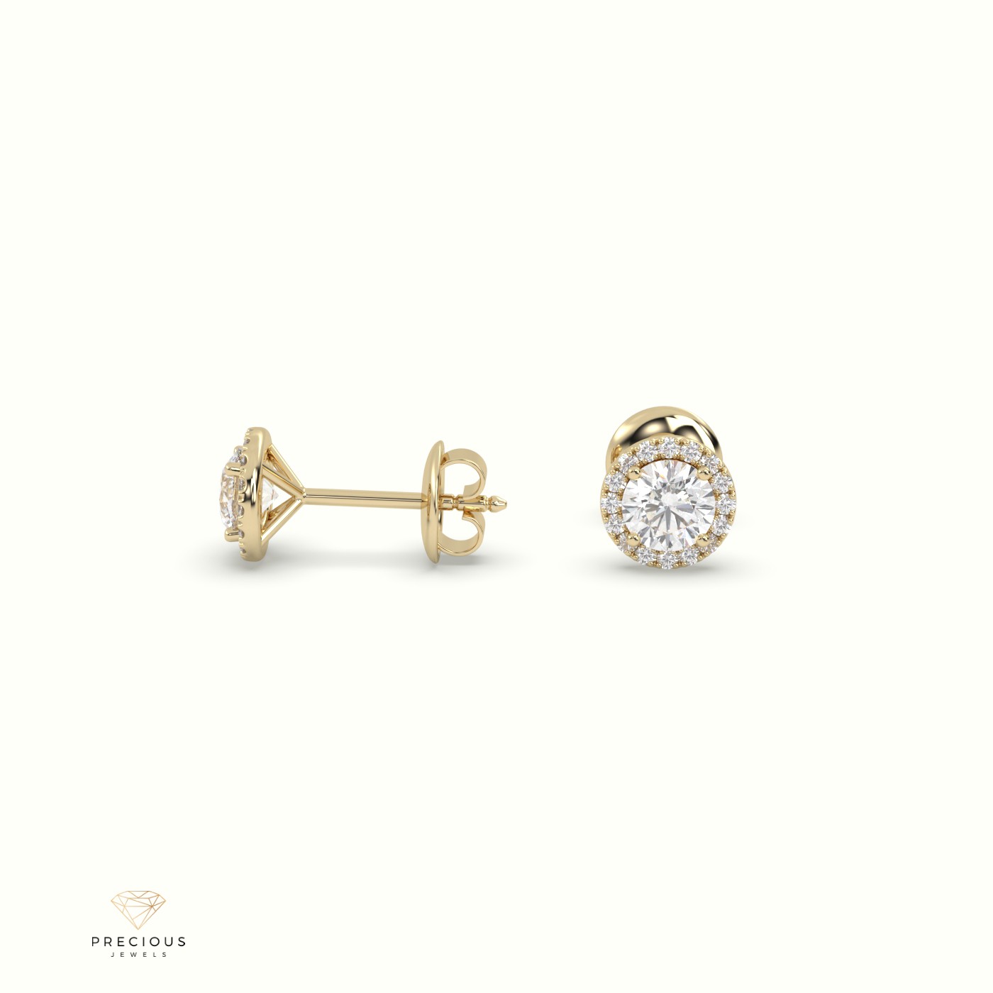 18k yellow gold 4 prongs round halo earring Photos & images