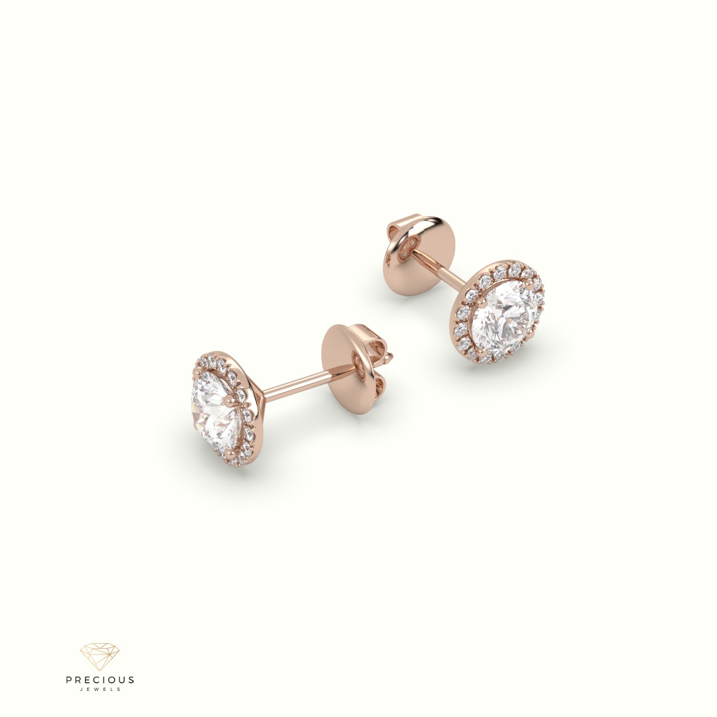 18k rose gold 4 prongs round halo earring Photos & images