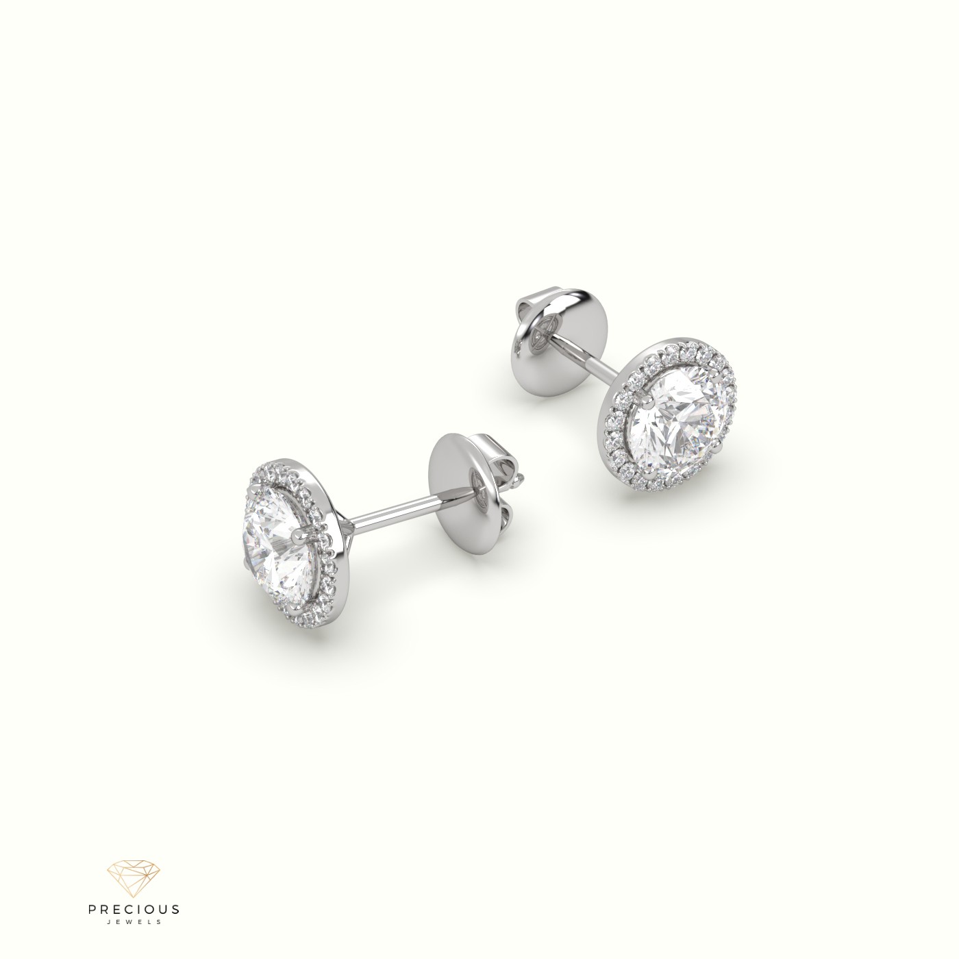 18k white gold 4 prongs round halo earring Photos & images