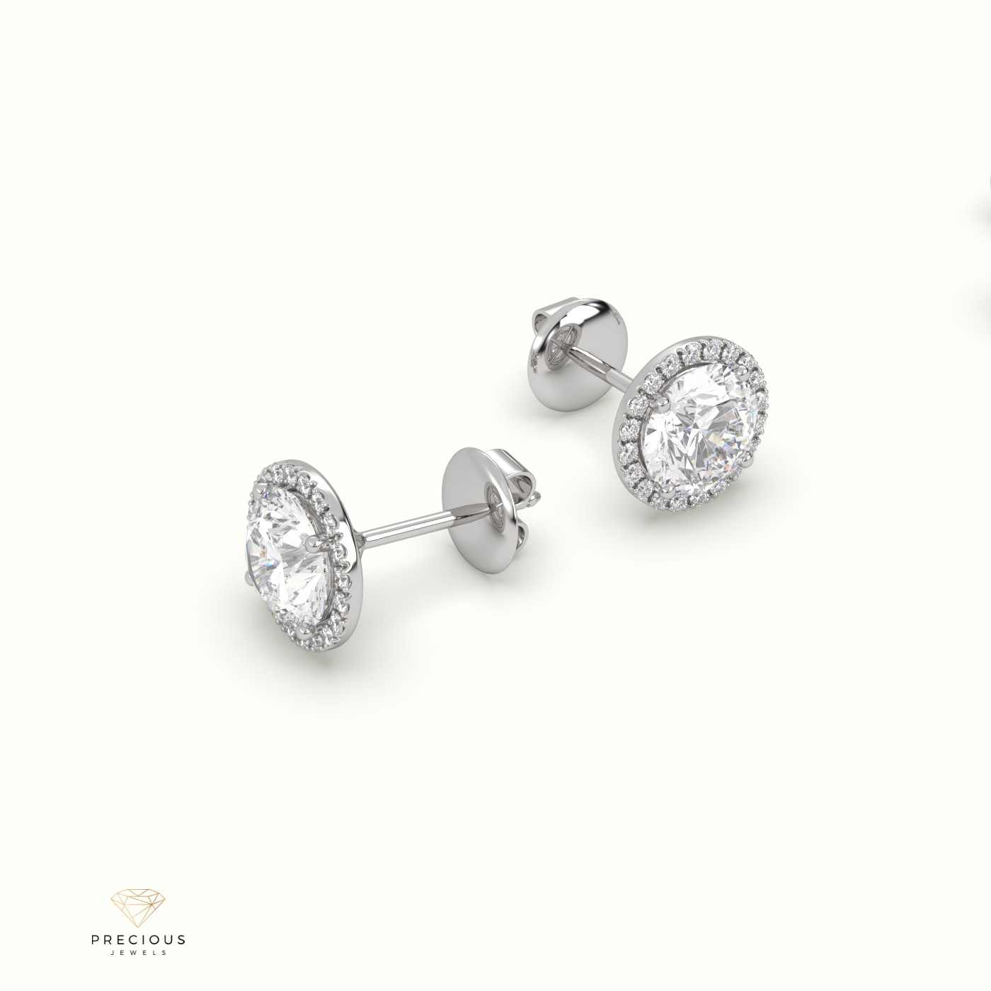 18k white gold 4 prongs round halo earring Photos & images