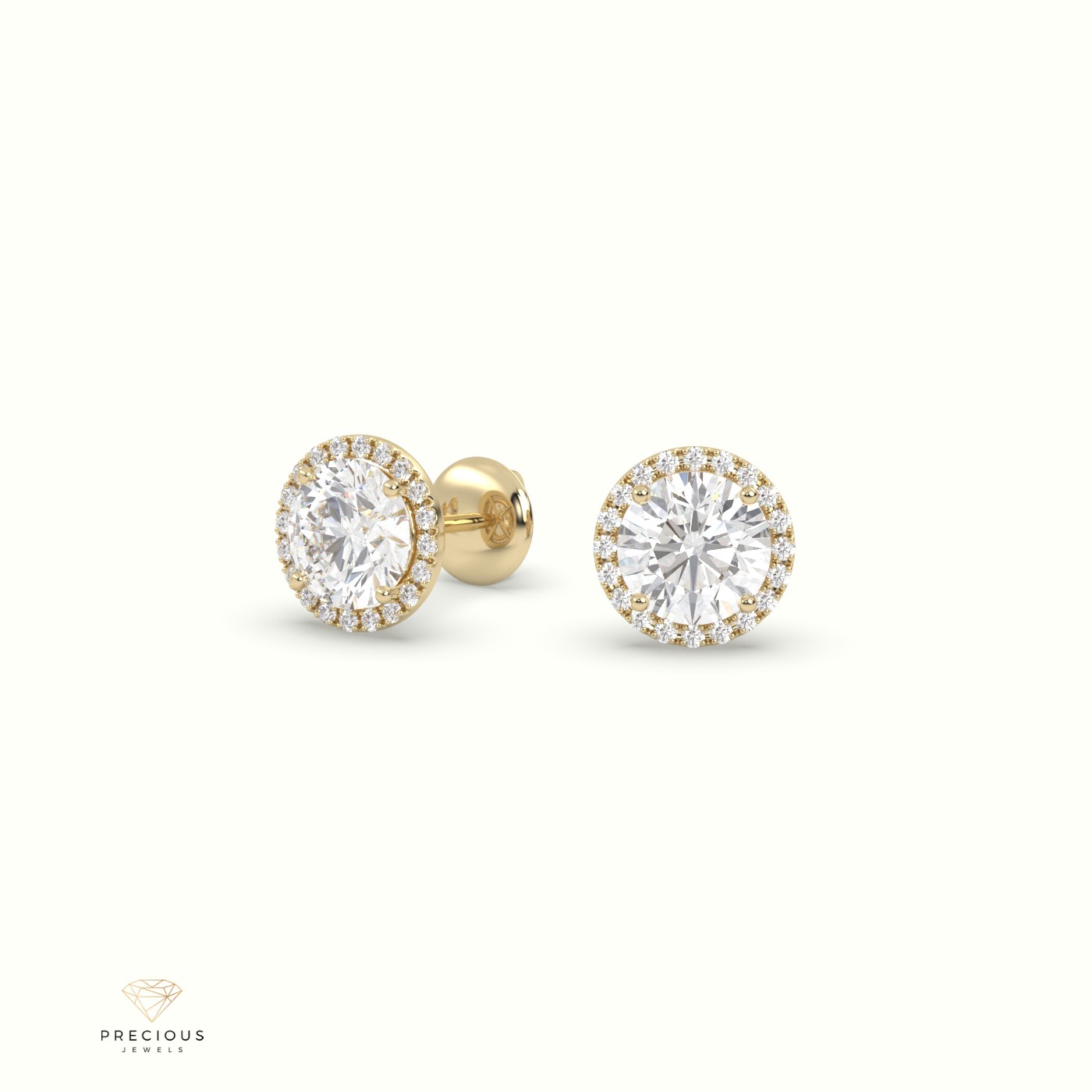 18k yellow gold 4 prongs round halo earring