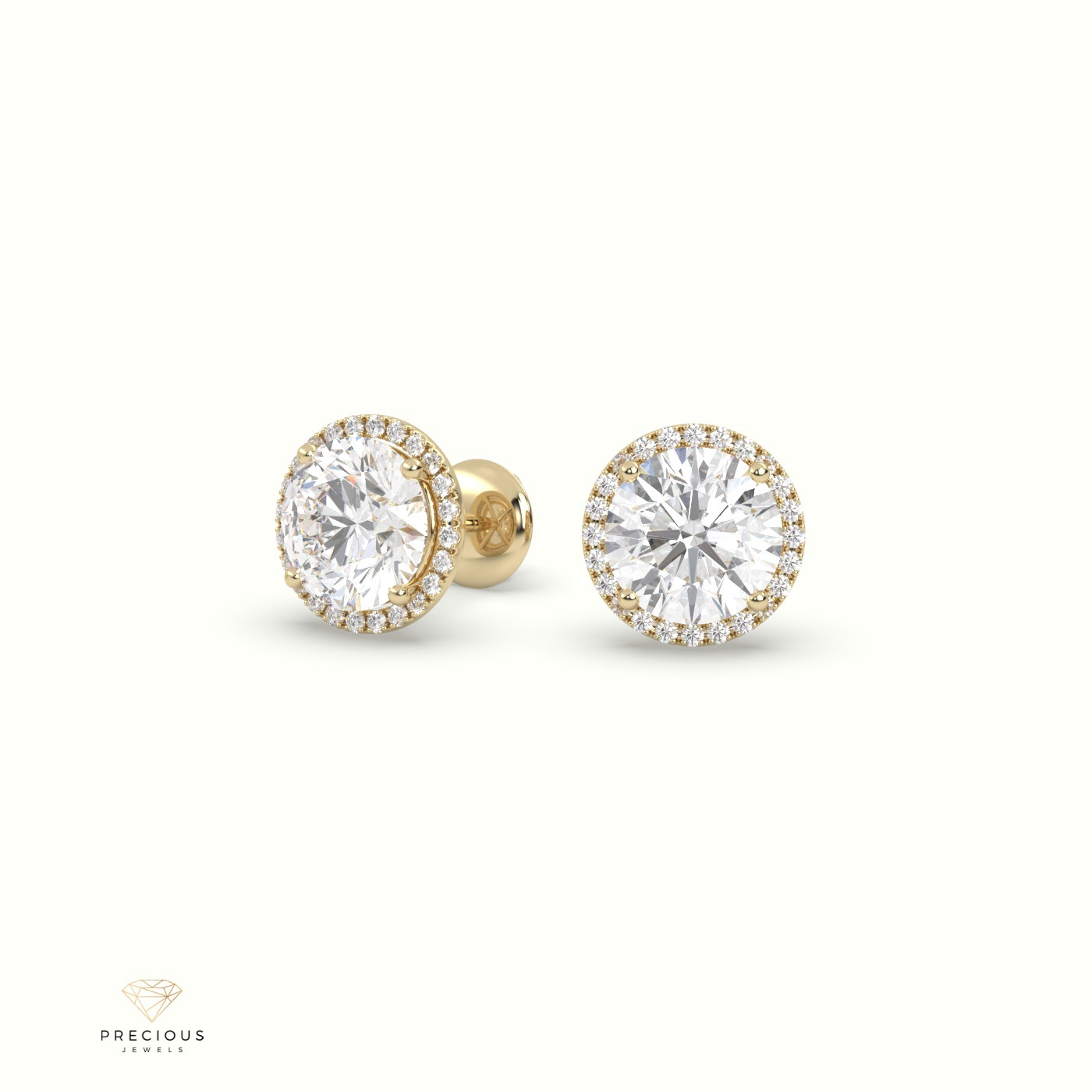 18k yellow gold 4 prongs round halo earring