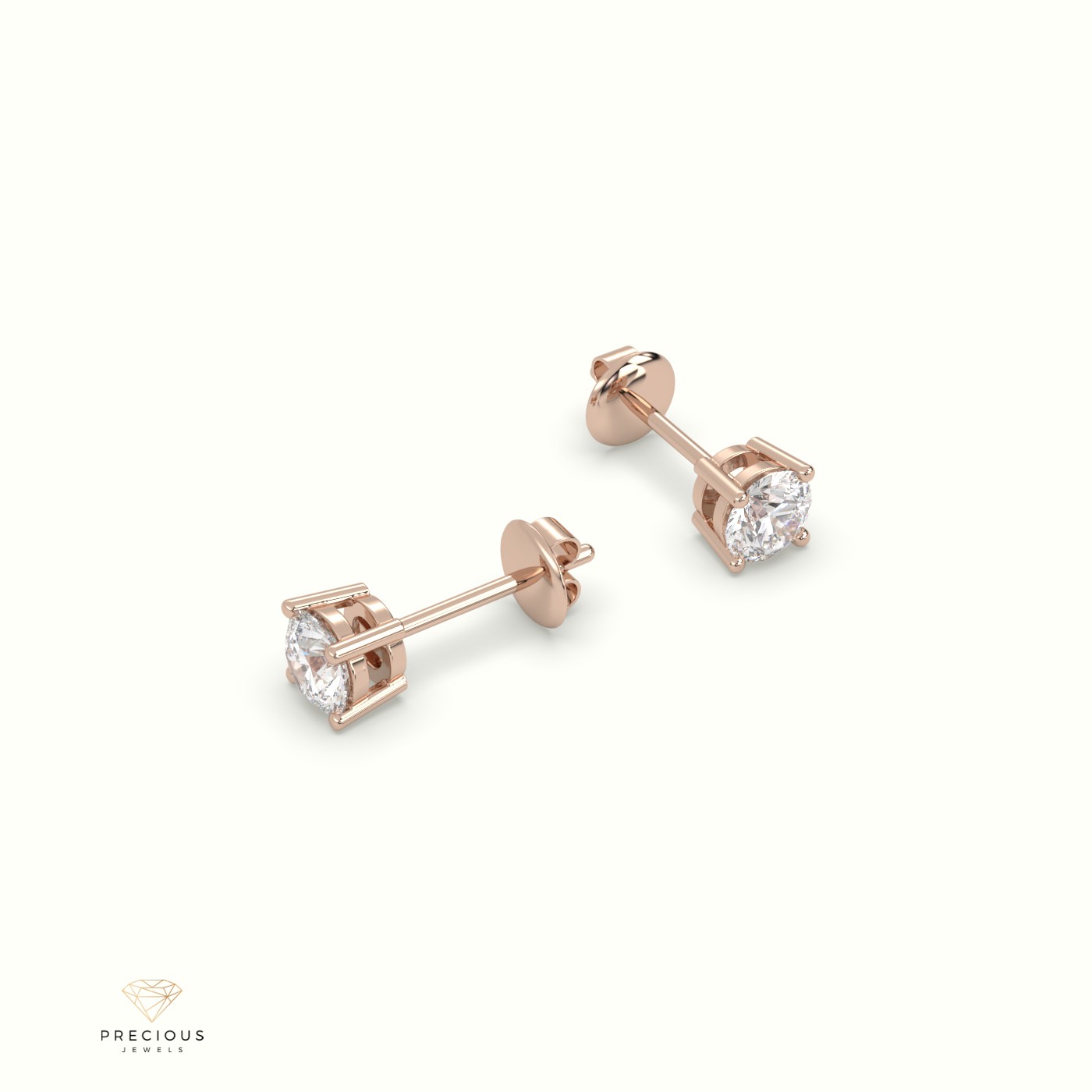 18k rose gold  4 round prongs classic labgrown diamond earring studs Photos & images