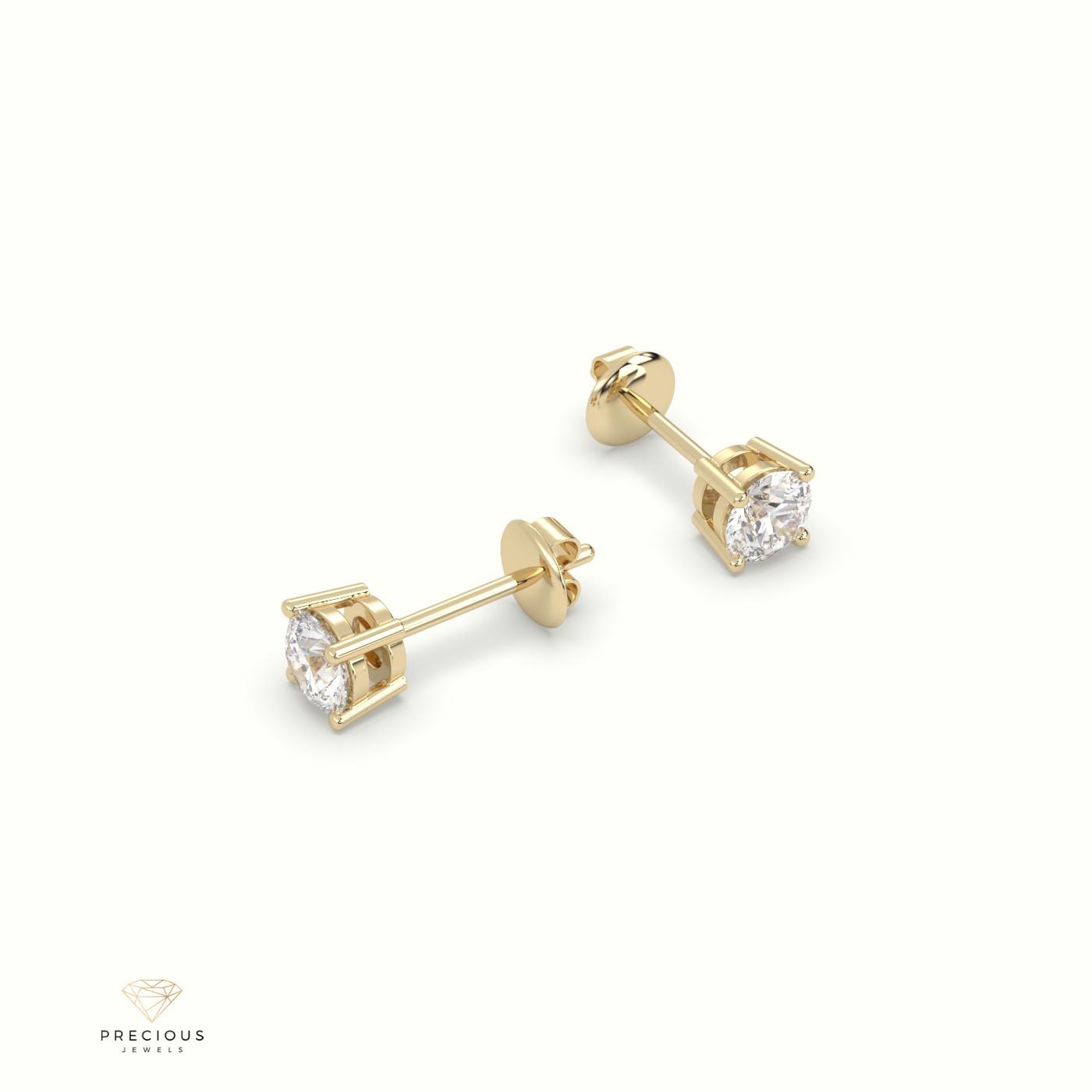 18k yellow gold  4 round prongs classic labgrown diamond earring studs Photos & images