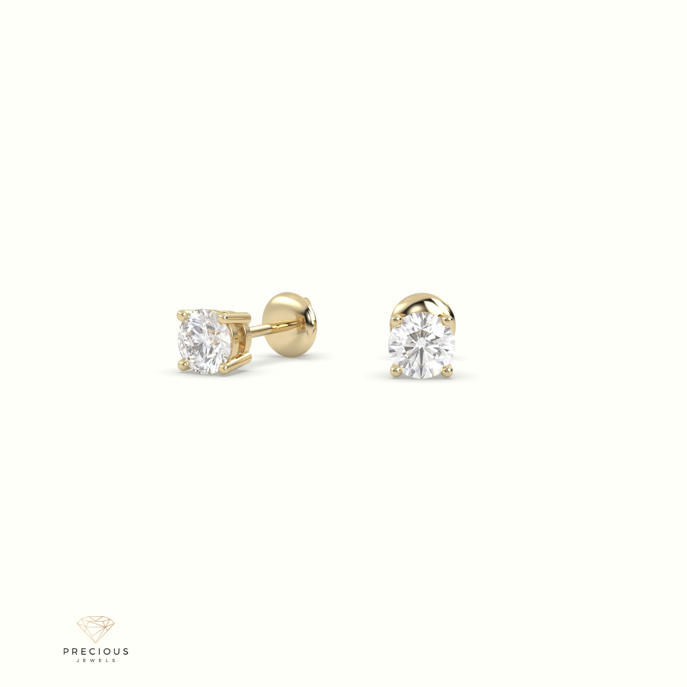 18k yellow gold  4 round prongs classic labgrown diamond earring studs