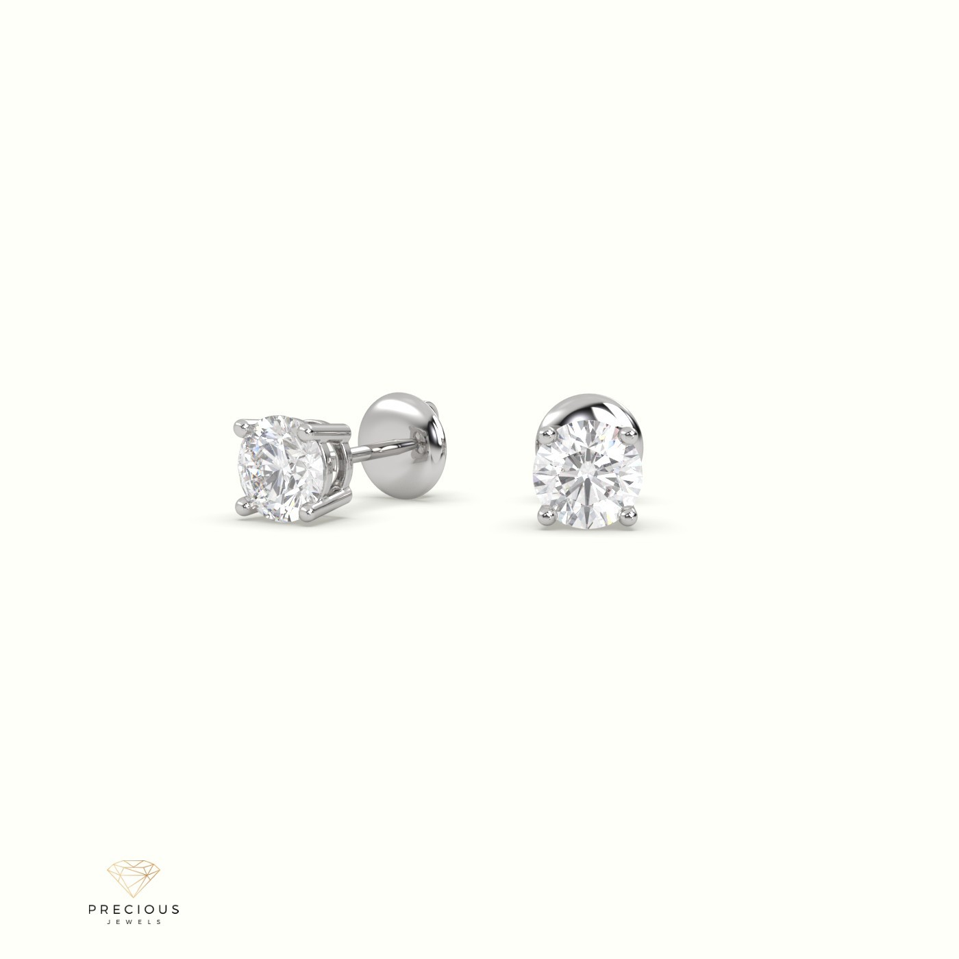 18k white gold  4 round prongs classic labgrown diamond earring studs