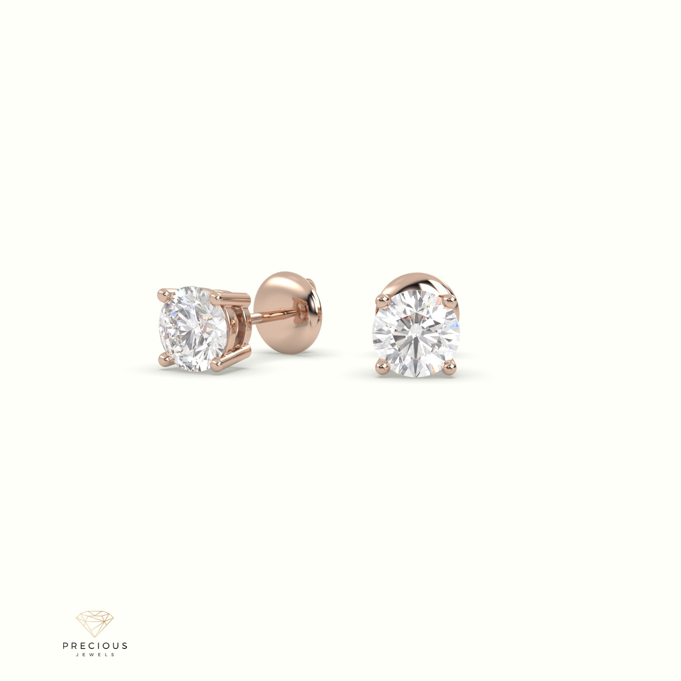 18k rose gold  4 round prongs classic labgrown diamond earring studs