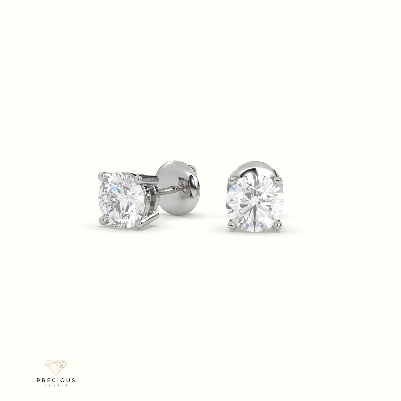 18k white gold 4 round prongs classic labgrown diamond earring studs