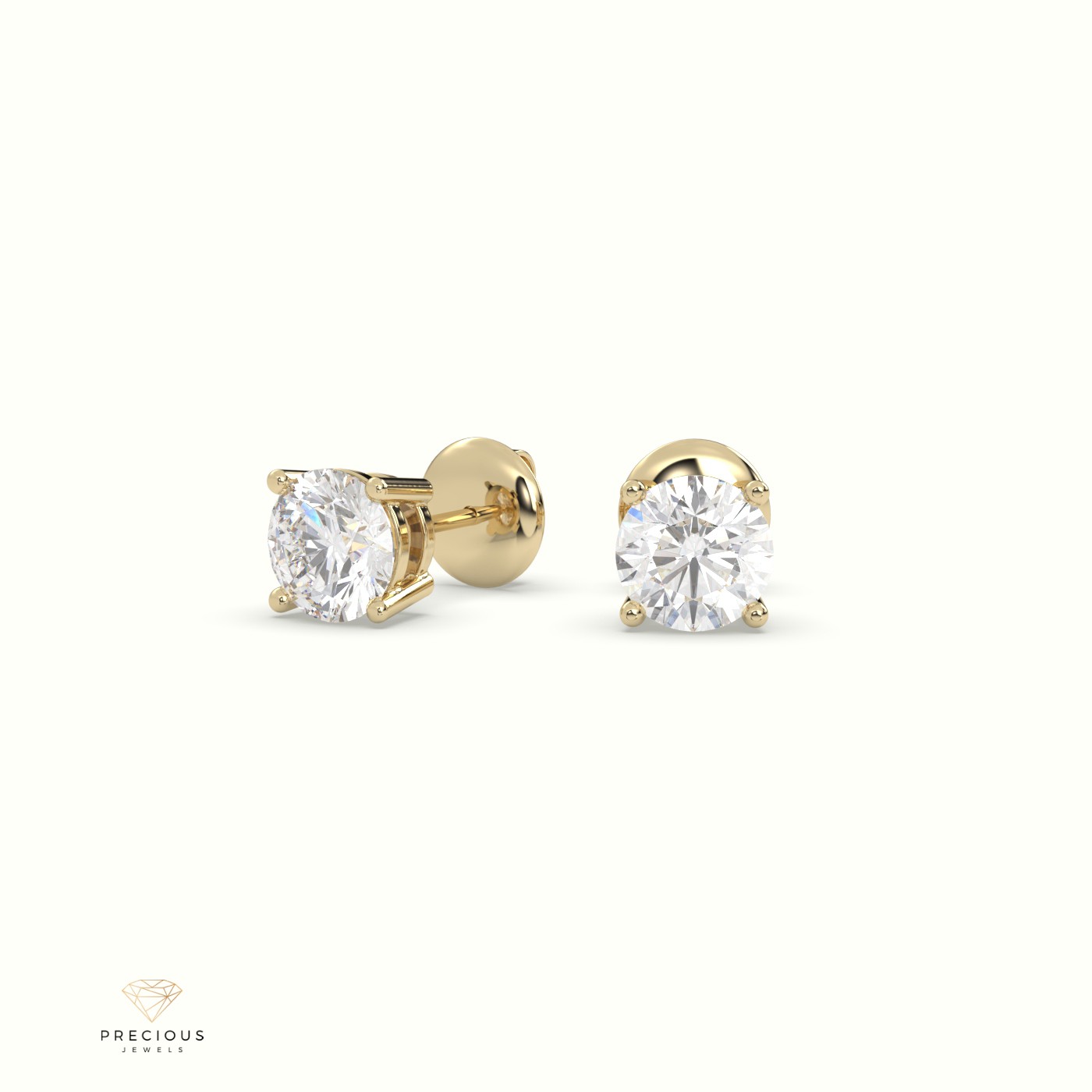 18k yellow gold  4 round prongs classic labgrown diamond earring studs