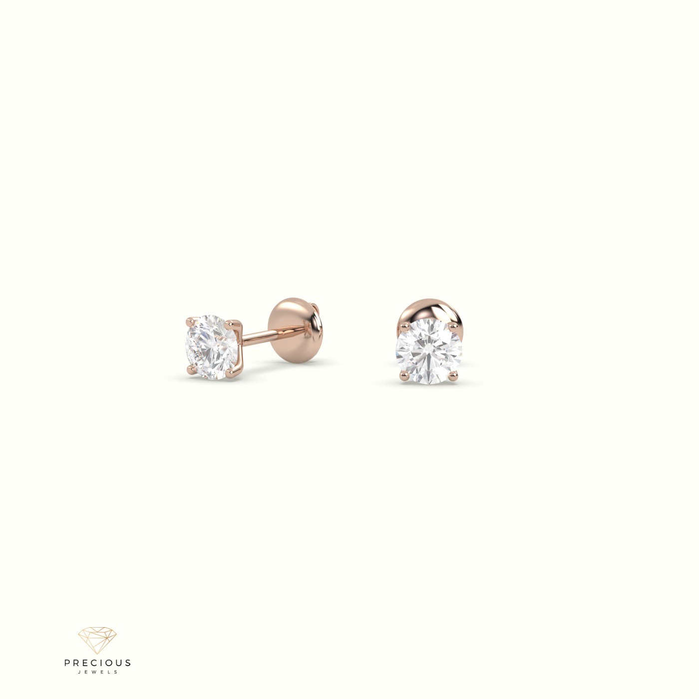 18k rose gold 4 prongs round labgrown diamond studs earrings - martini setting