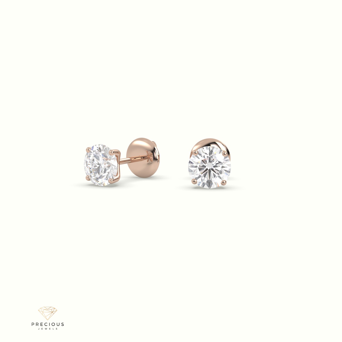 18k rose gold 4 prongs round labgrown diamond studs earrings - martini setting