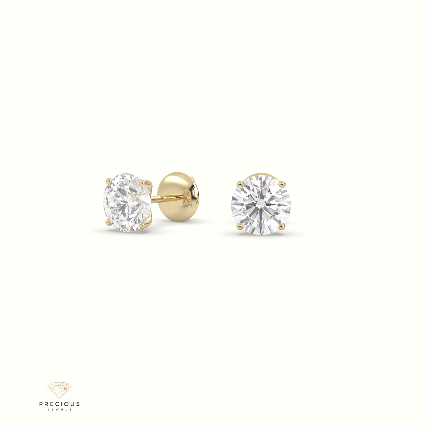 18k yellow gold 4 prongs round labgrown diamond studs earrings - martini setting