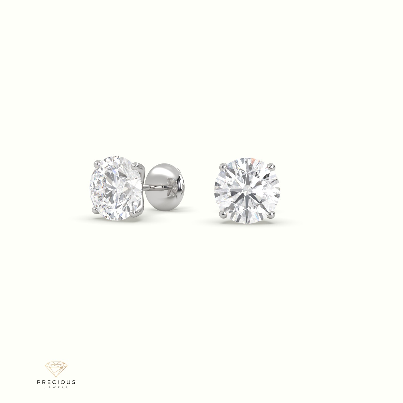 18k white gold 4 prongs round labgrown diamond studs earrings - martini setting