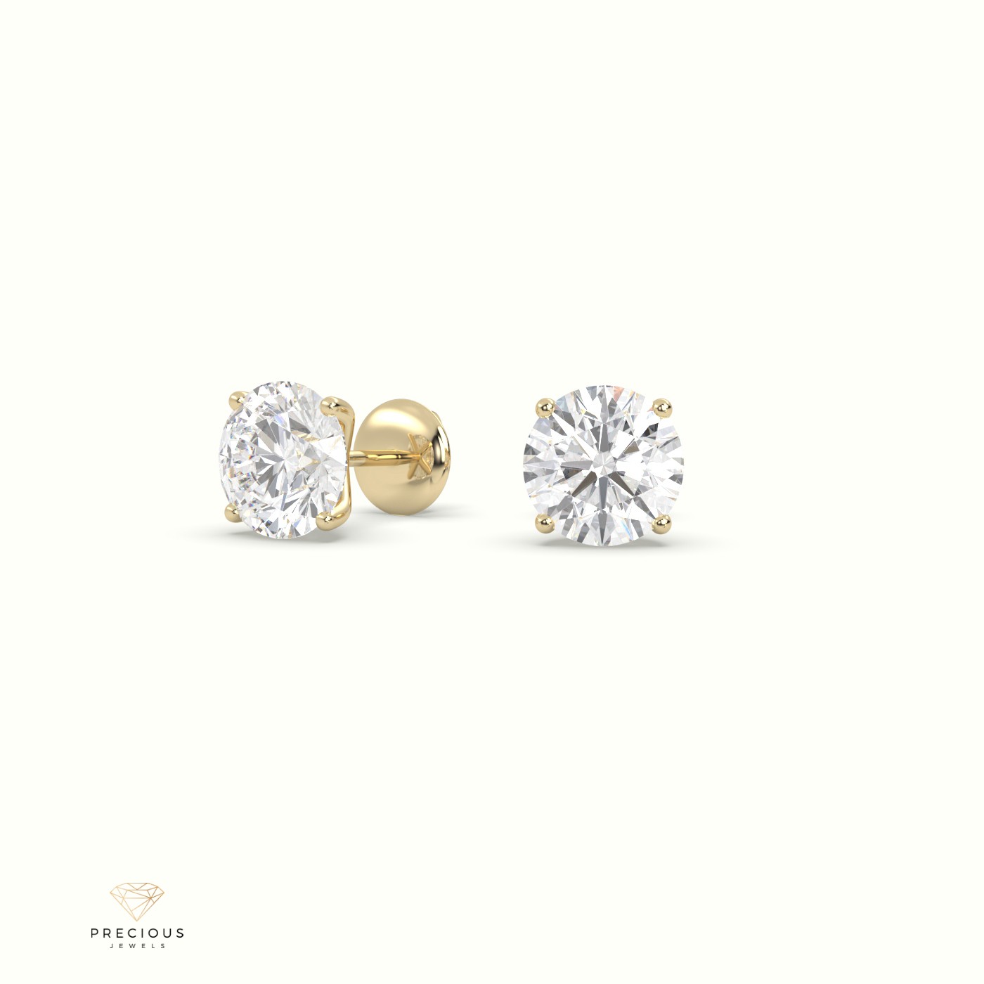 18k yellow gold 4 prongs round labgrown diamond studs earrings - martini setting