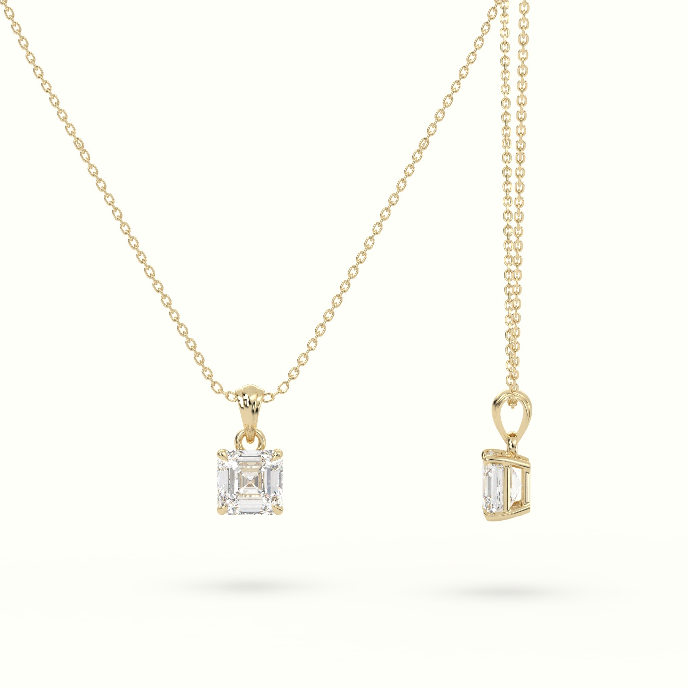 18k yellow gold ascher cut solitaire diamond pendant Photos & images