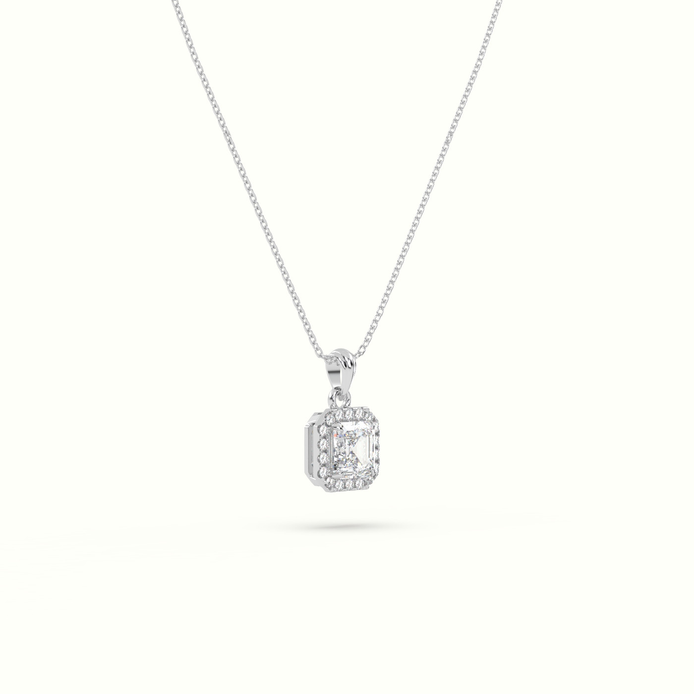 18k white gold ascher cut solitaire halo diamond pendant Photos & images