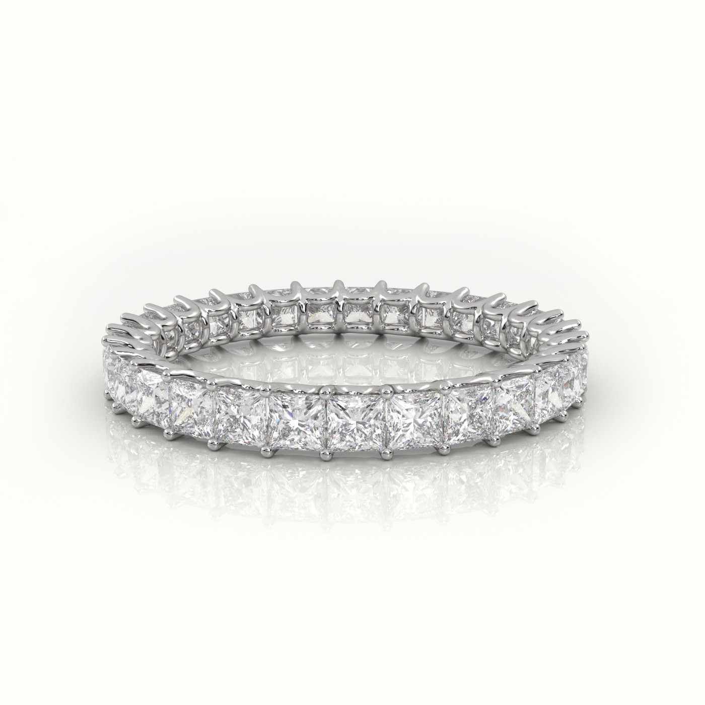 18k white gold  princess cut scallop set eternity wedding band Photos & images