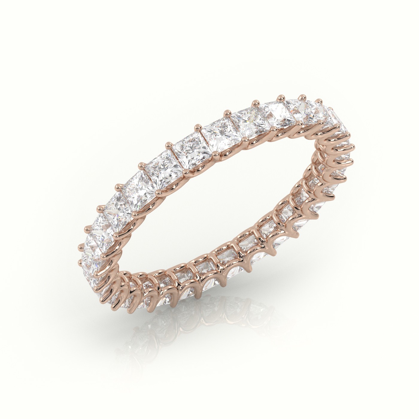 18k rose gold  princess cut scallop set eternity wedding band Photos & images