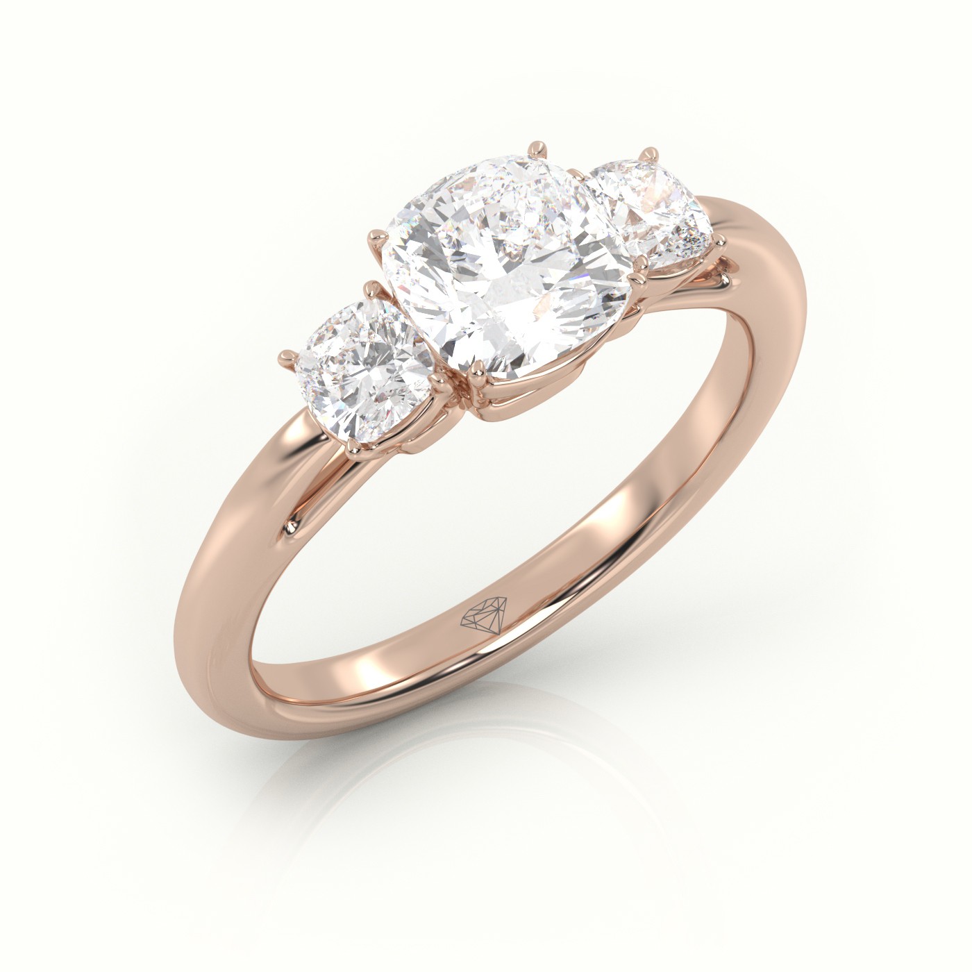 18K ROSE GOLD CUSHION CUT DIAMOND 4 PRONGS SIDE STONE ENGAGEMENT RING