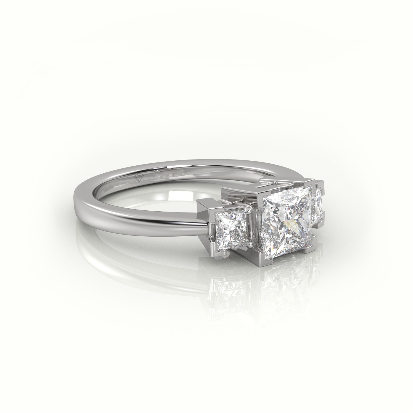 18K WHITE GOLD PRINCESS CUT DIAMOND SIDE STONES ENGAGEMENT RING