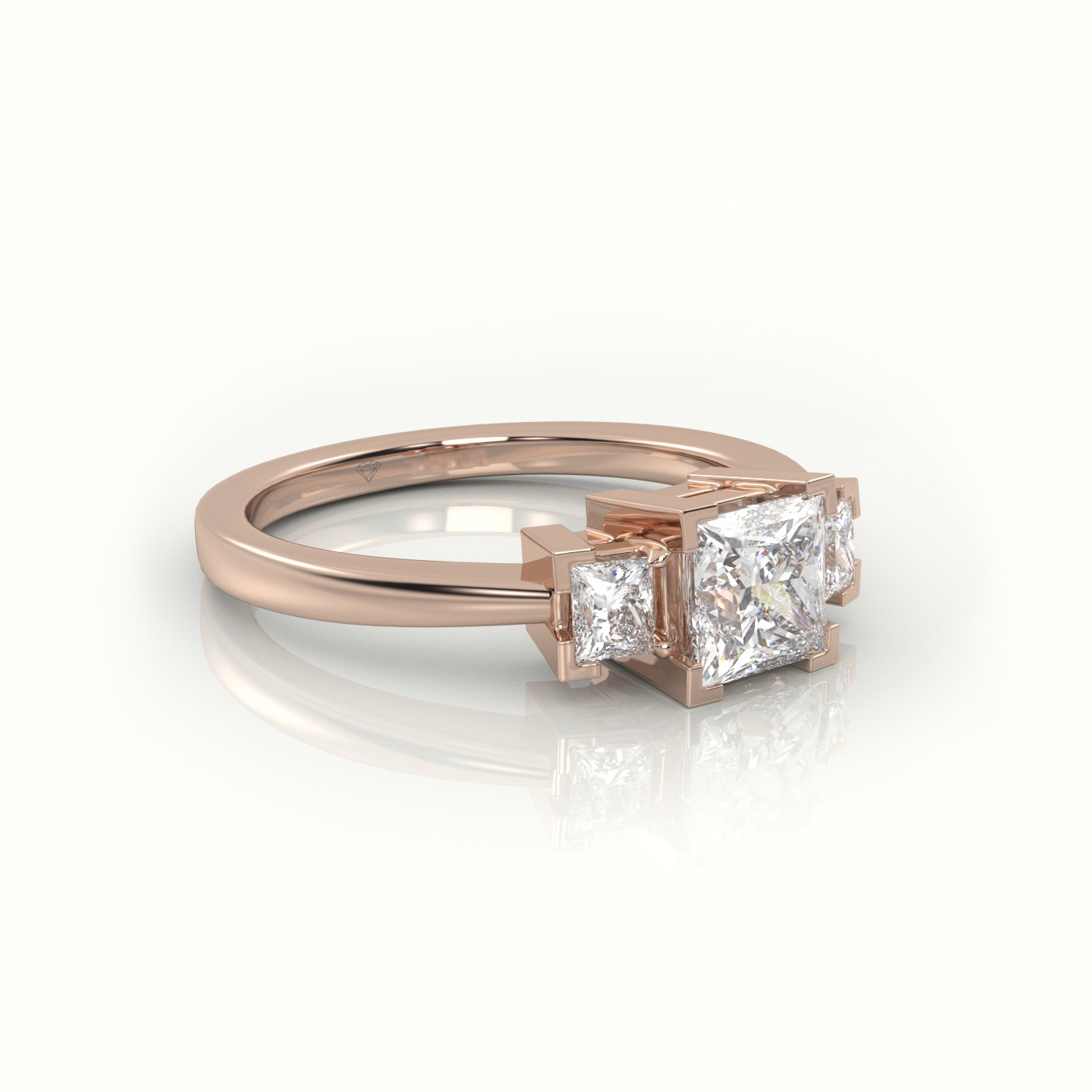 18K ROSE GOLD PRINCESS CUT DIAMOND SIDE STONES ENGAGEMENT RING