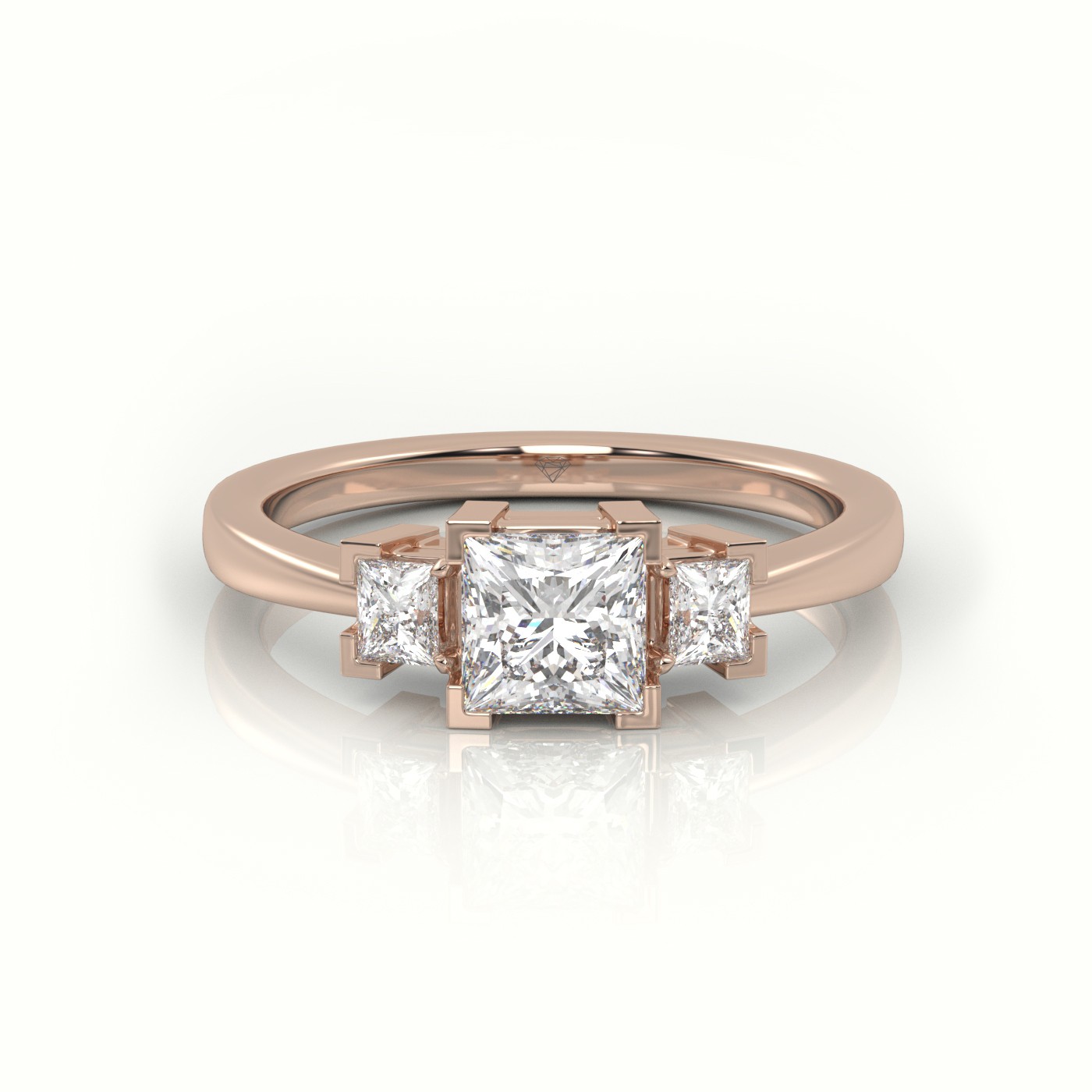 18K ROSE GOLD PRINCESS CUT DIAMOND SIDE STONES ENGAGEMENT RING