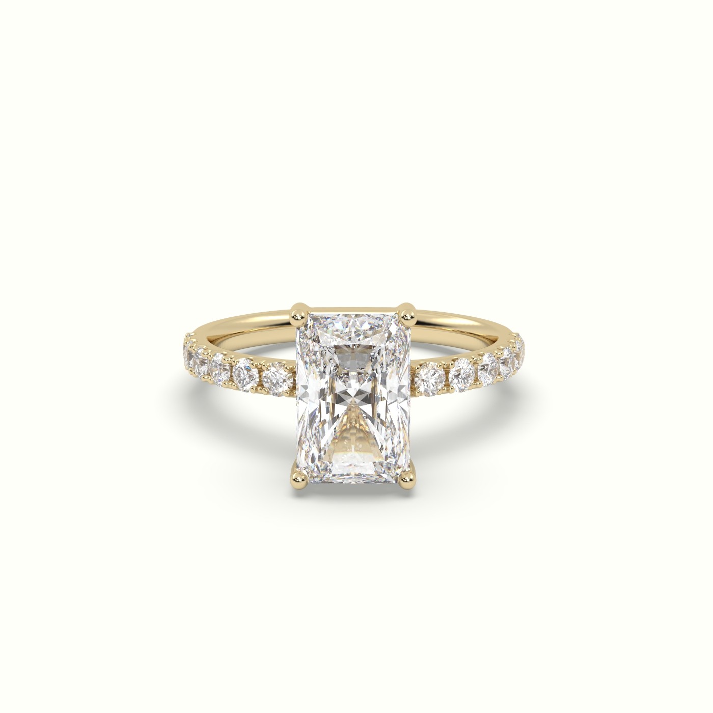 18K Yellow Gold Radiant Diamond 4 prongs Ring with Pave Accents