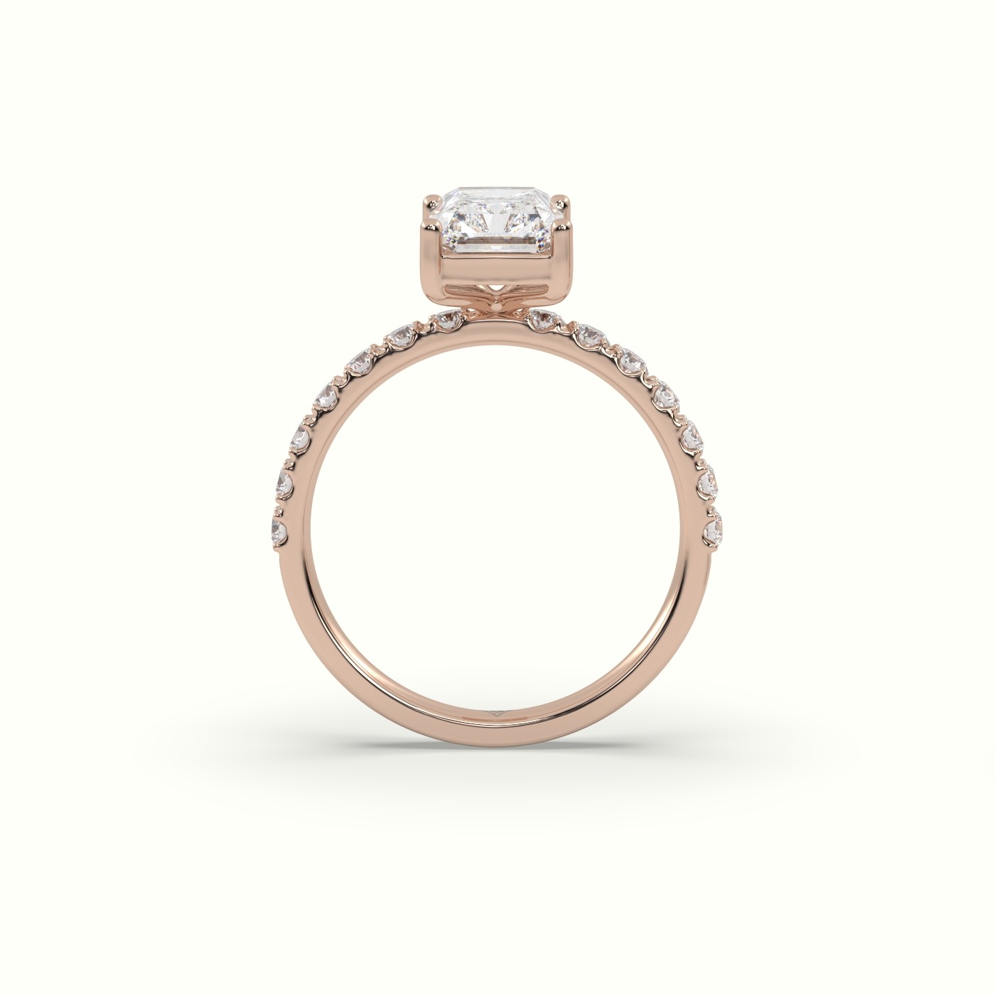 18K Rose Gold Radiant Diamond 4 prongs Ring with Pave Accents