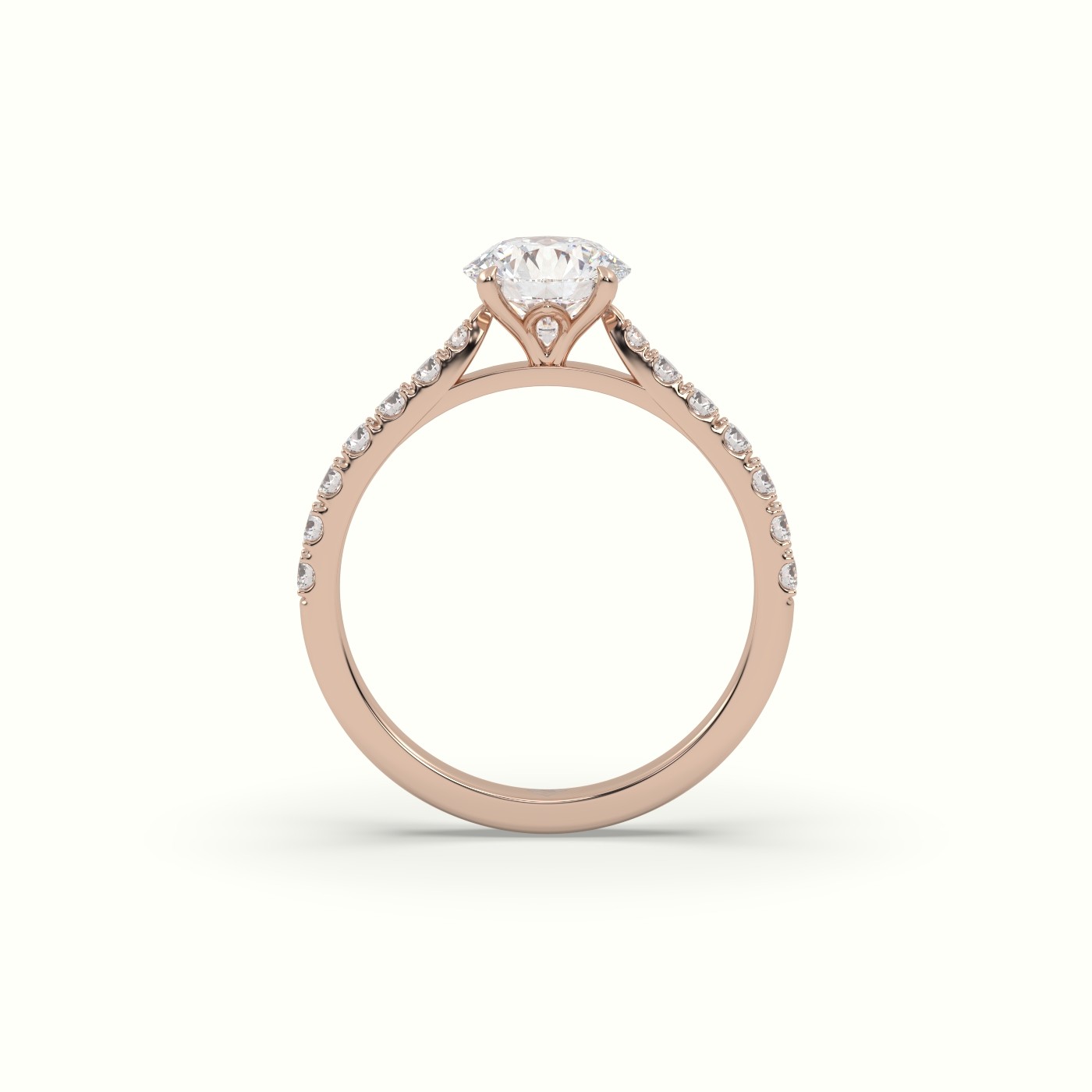 18K Rose Gold Round Cut Diamond 4 round prongs Pave Band Ring