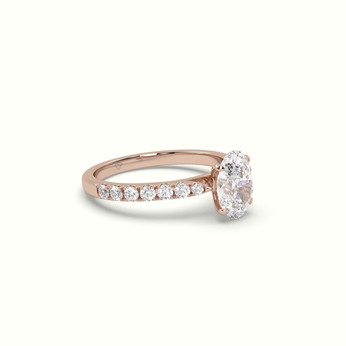 18K Rose Gold Oval Diamond Engagement Ring with Pave setting Band