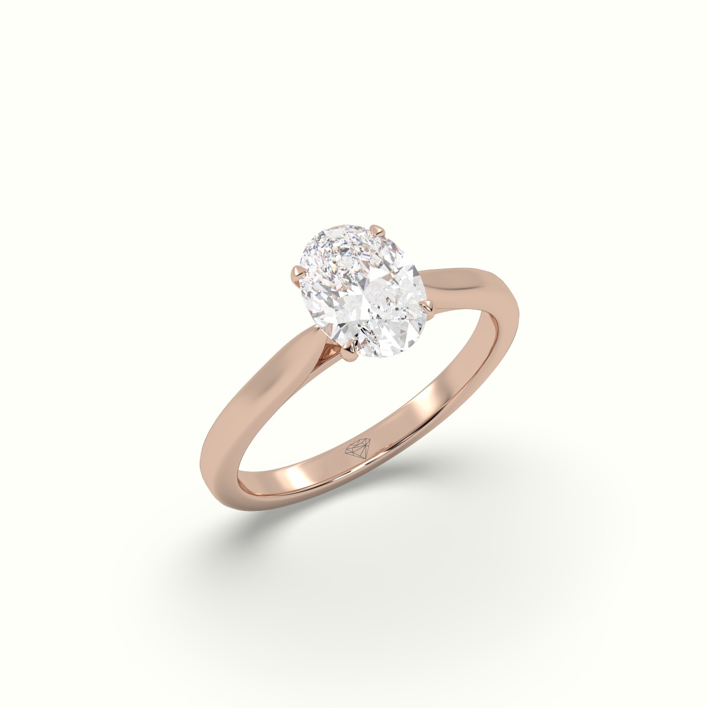 18K Rose Gold Oval Cut Solitaire Diamond 4 prongs Ring