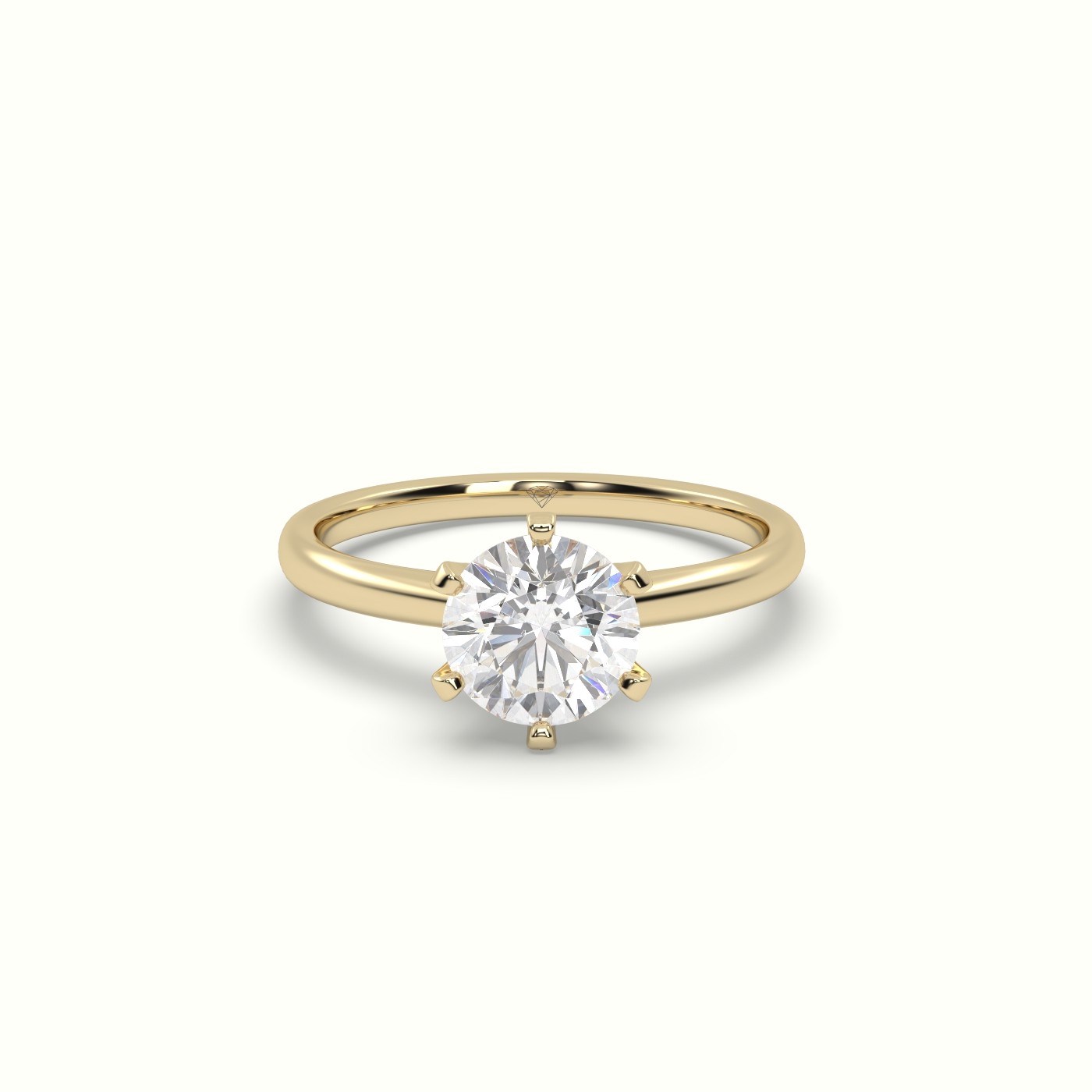 18K Yellow Gold Solitaire Round Diamond Ring 6 Prong Elegance