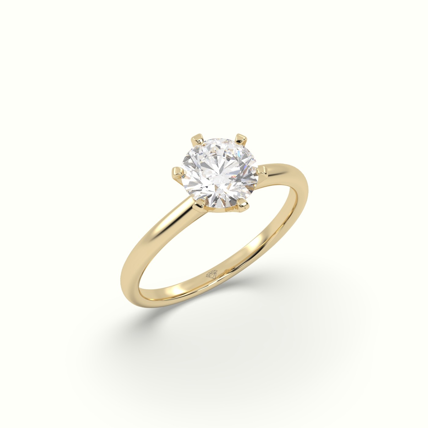 18K Yellow Gold Solitaire Round Diamond Ring 6 Prong Elegance